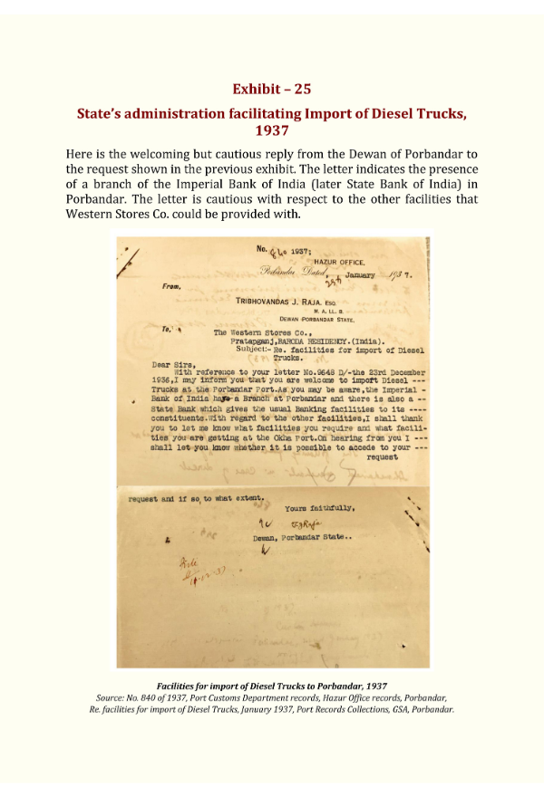 Exhibit - 25: State's administration facilitating Import of Diesel Trucks, 1937