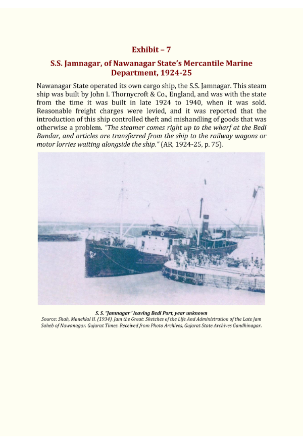 Exhibit - 7: S.S. Jamnagar, of Nawanagar State's Mercantile Marine Department, 1924-25